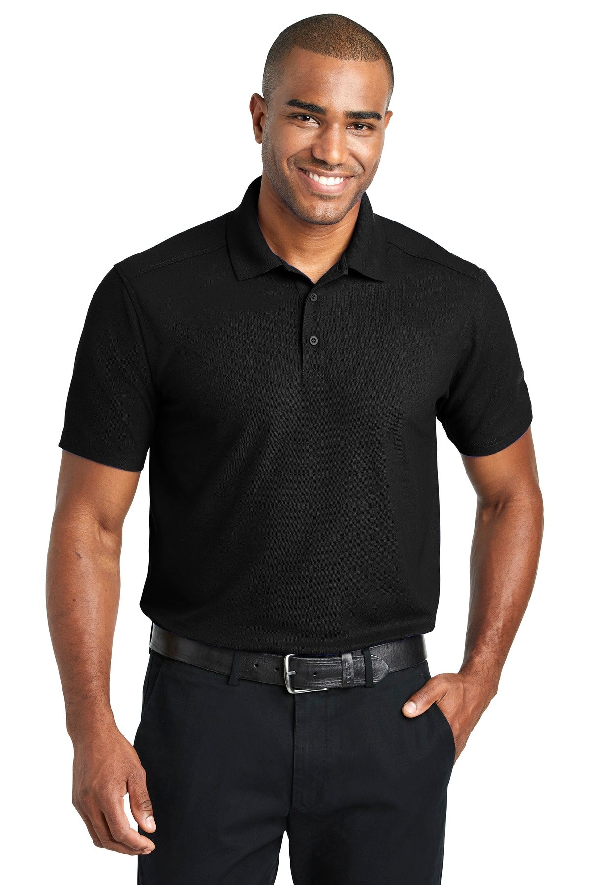 Front View of Black Port Authority EZPerformance Pique Polo. K600