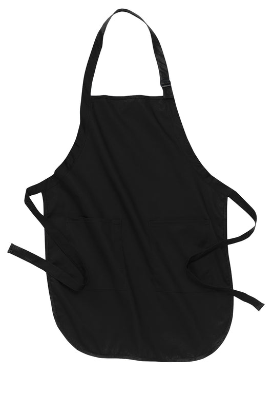 Front View of Black Port Authority Full-Length Apron with Pockets. A500
