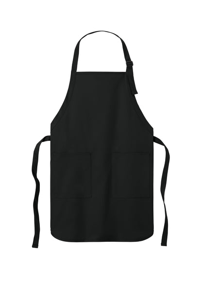 Front View of Black Port Authority Full-Length Two-Pocket Bib Apron. A600
