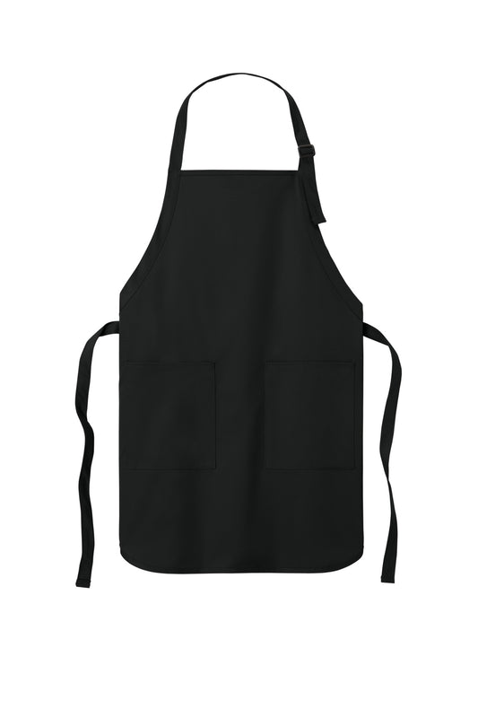 Front View of Black Port Authority Full-Length Two-Pocket Bib Apron. A600