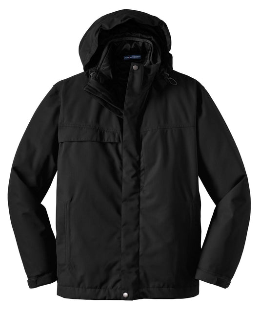 Front View of Black Port Authority Herringbone 3-in-1 Parka. J302