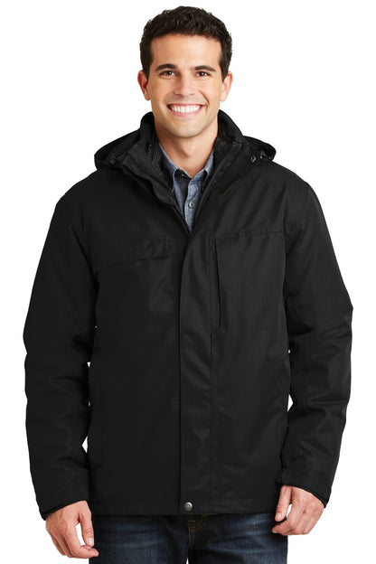 Front View of Black Port Authority Herringbone 3-in-1 Parka. J302