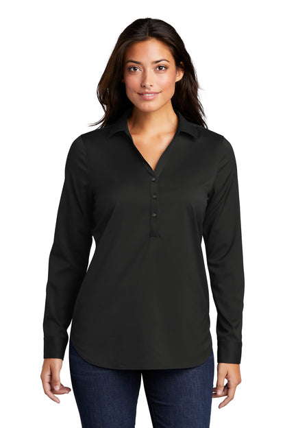 Front View of Black Port Authority Ladies City Stretch Tunic LW680