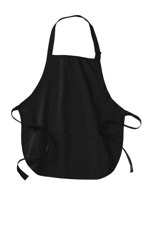 Front View of Black Port Authority Medium-Length Apron with Pouch Pockets. A510