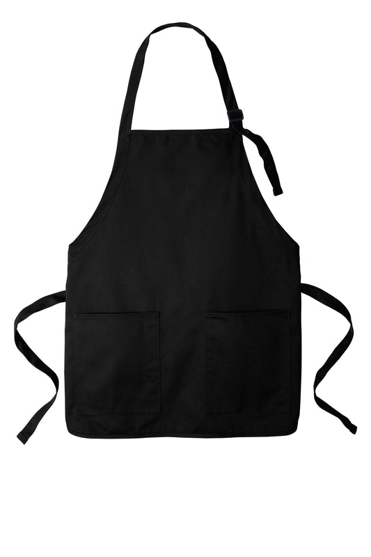 Front View of Black Port Authority Medium-Length Two-Pocket Bib Apron. A601