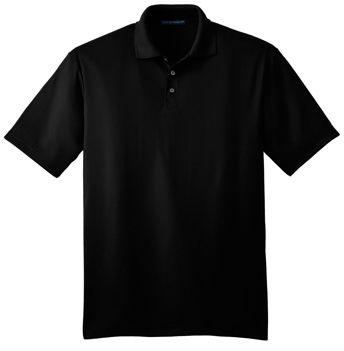 Front View of Black Port Authority Performance Fine Jacquard Polo. K528