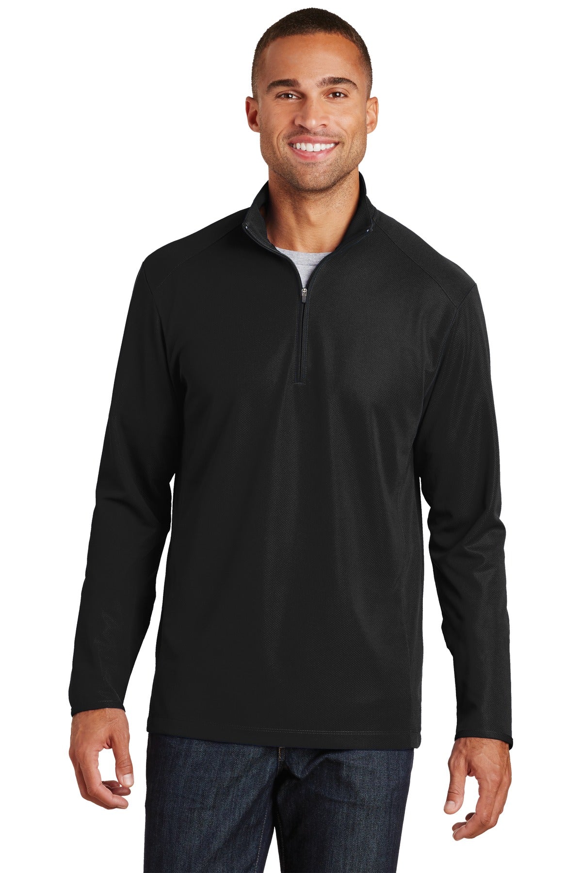 Front View of Black Port Authority Pinpoint Mesh 1/2-Zip. K806