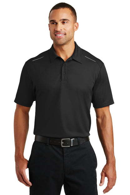 Front View of Black Port Authority Pinpoint Mesh Polo. K580