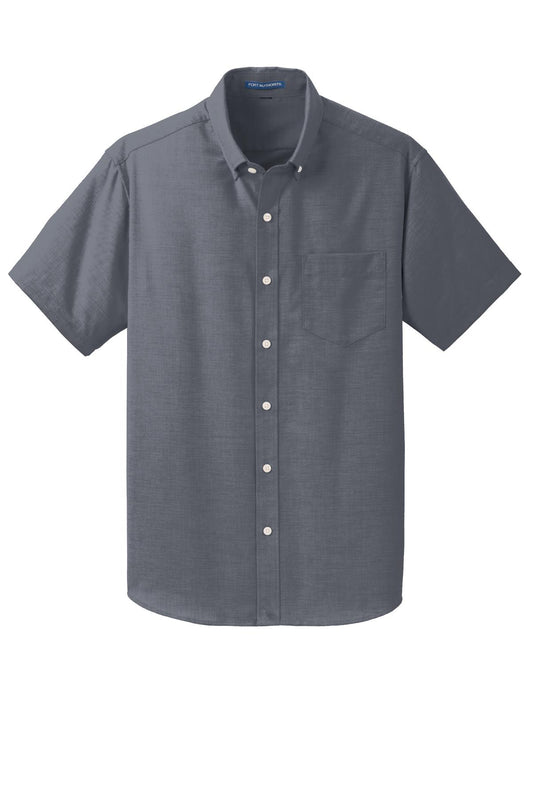 Front View of Black Port Authority Short Sleeve SuperPro Oxford Shirt. S659