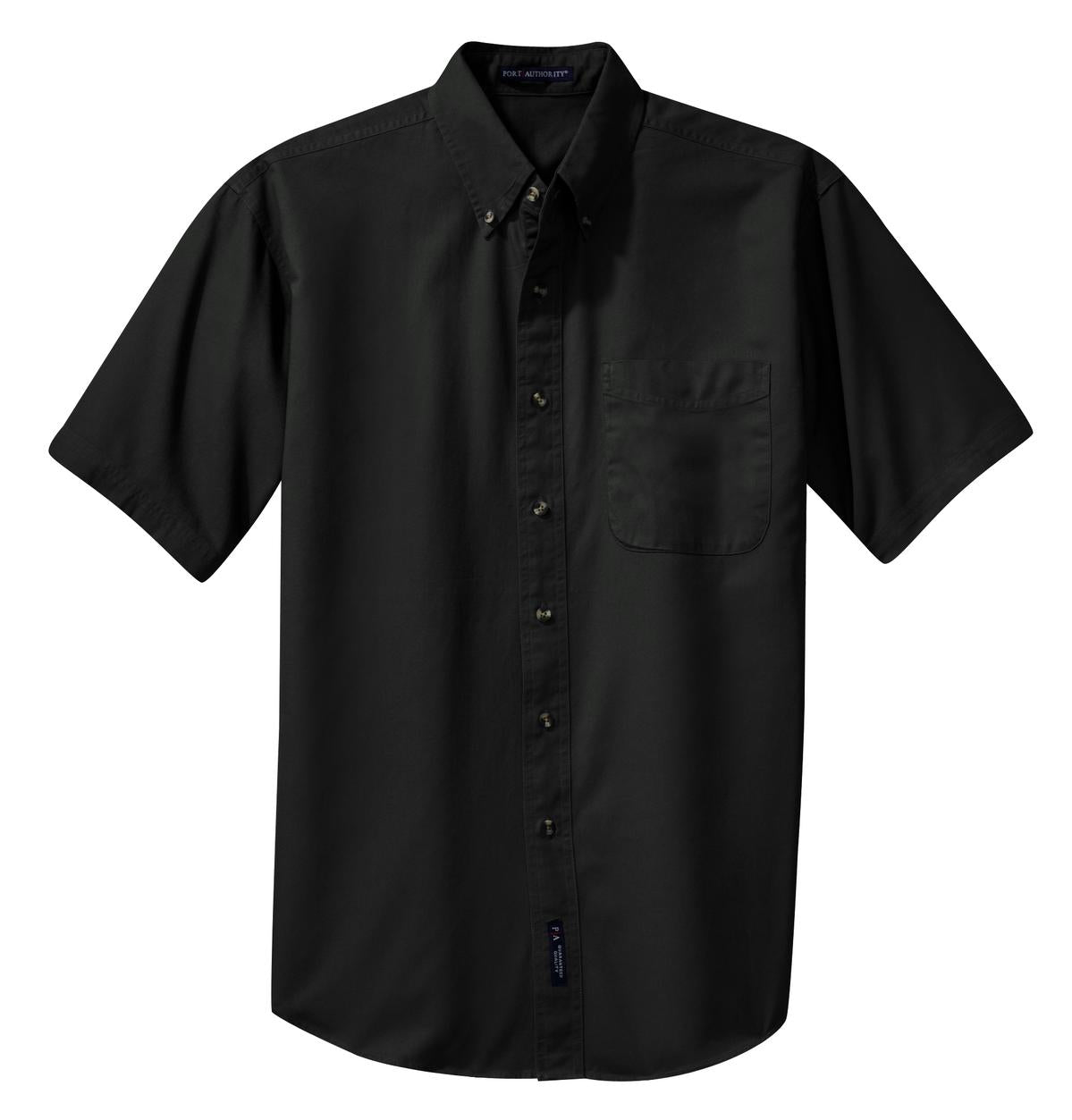 Front View of Black Port Authority Short Sleeve Twill Shirt. S500T