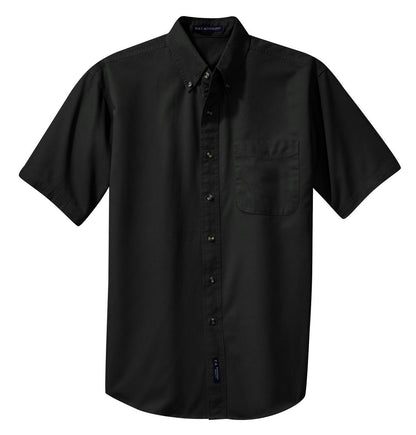 Front View of Black Port Authority Short Sleeve Twill Shirt. S500T