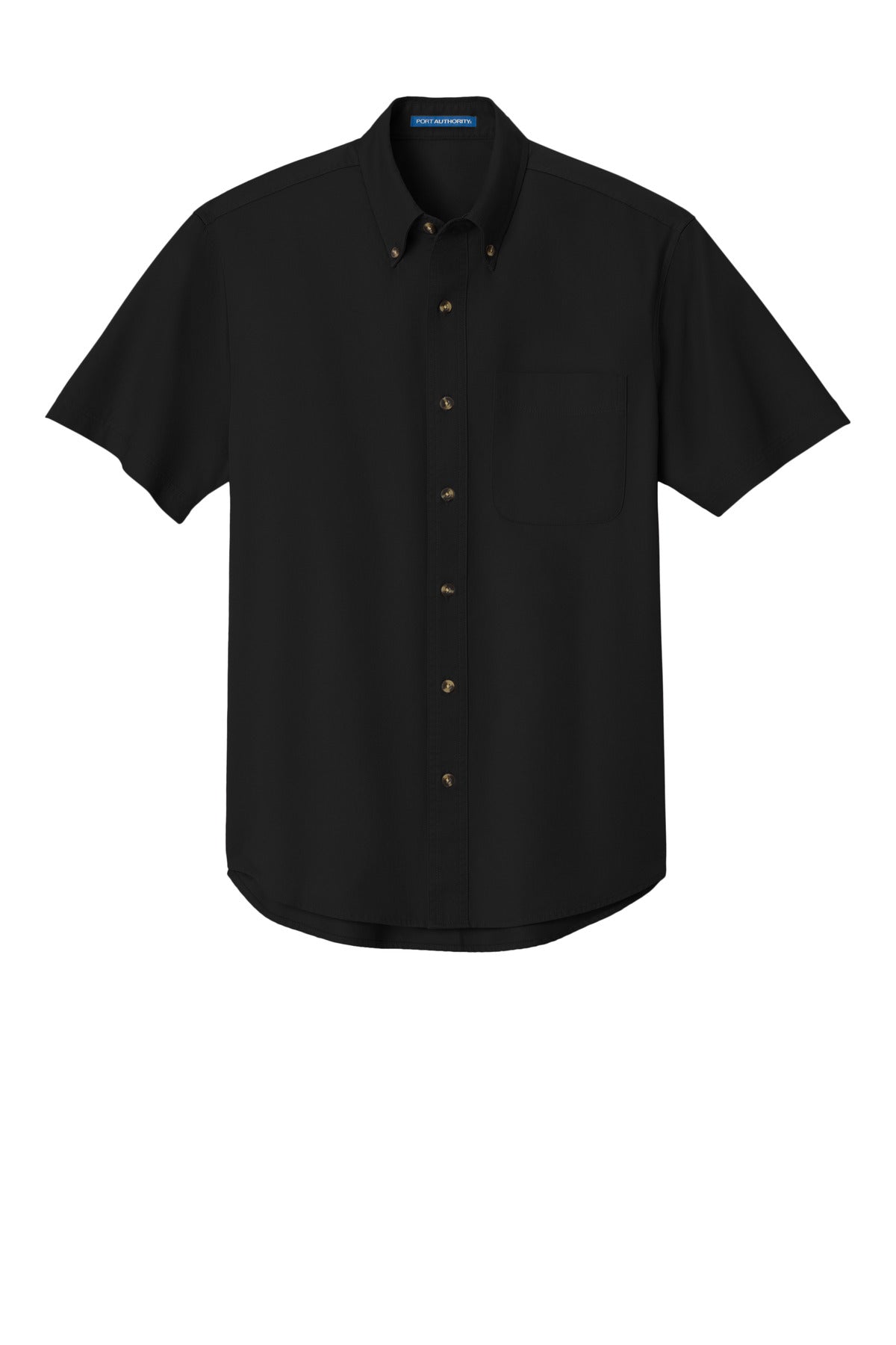 Front View of Black Port Authority Short Sleeve Twill Shirt. S500T