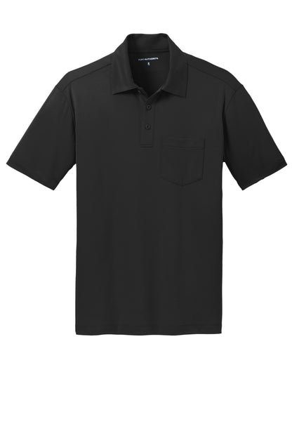 Front View of Black Port Authority Silk Touch Performance Pocket Polo. K540P