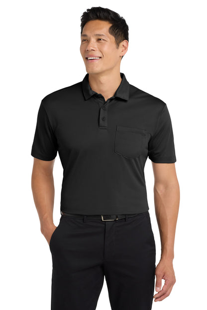 Front View of Black Port Authority Silk Touch Performance Pocket Polo. K540P
