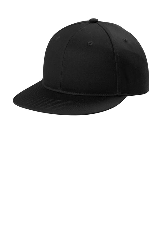 Front View of Black Port Authority Snapback Flat Bill Cap C116