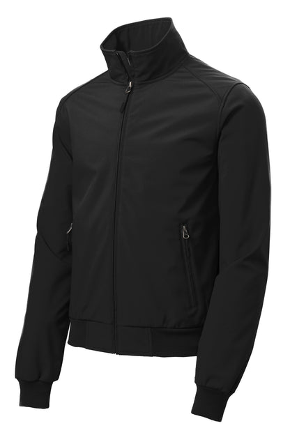 Front View of Black Port Authority Soft Shell Bomber Jacket. J337