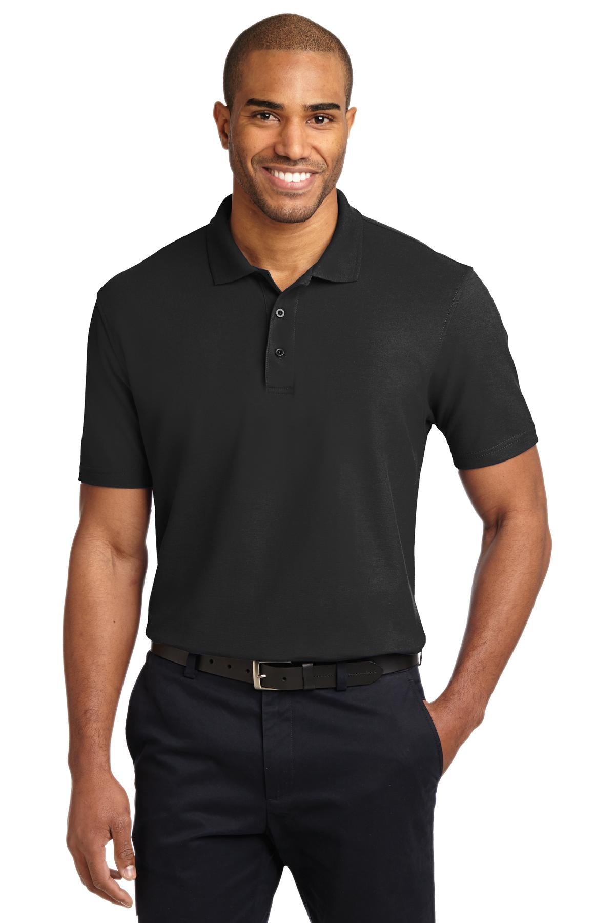 Front View of Black Port Authority Stain-Release Polo. K510