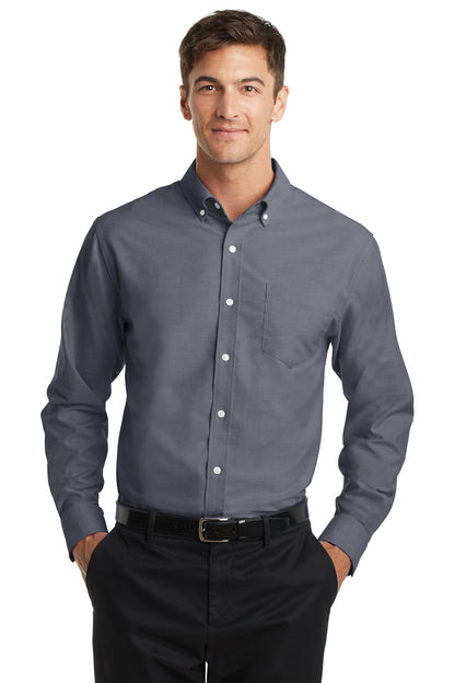 Front View of Black Port Authority SuperPro Oxford Shirt. S658