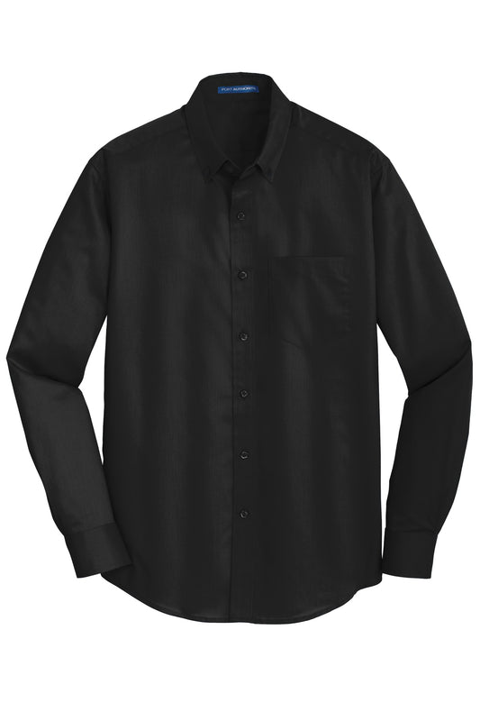 Front View of Black Port Authority SuperPro Twill Shirt. S663
