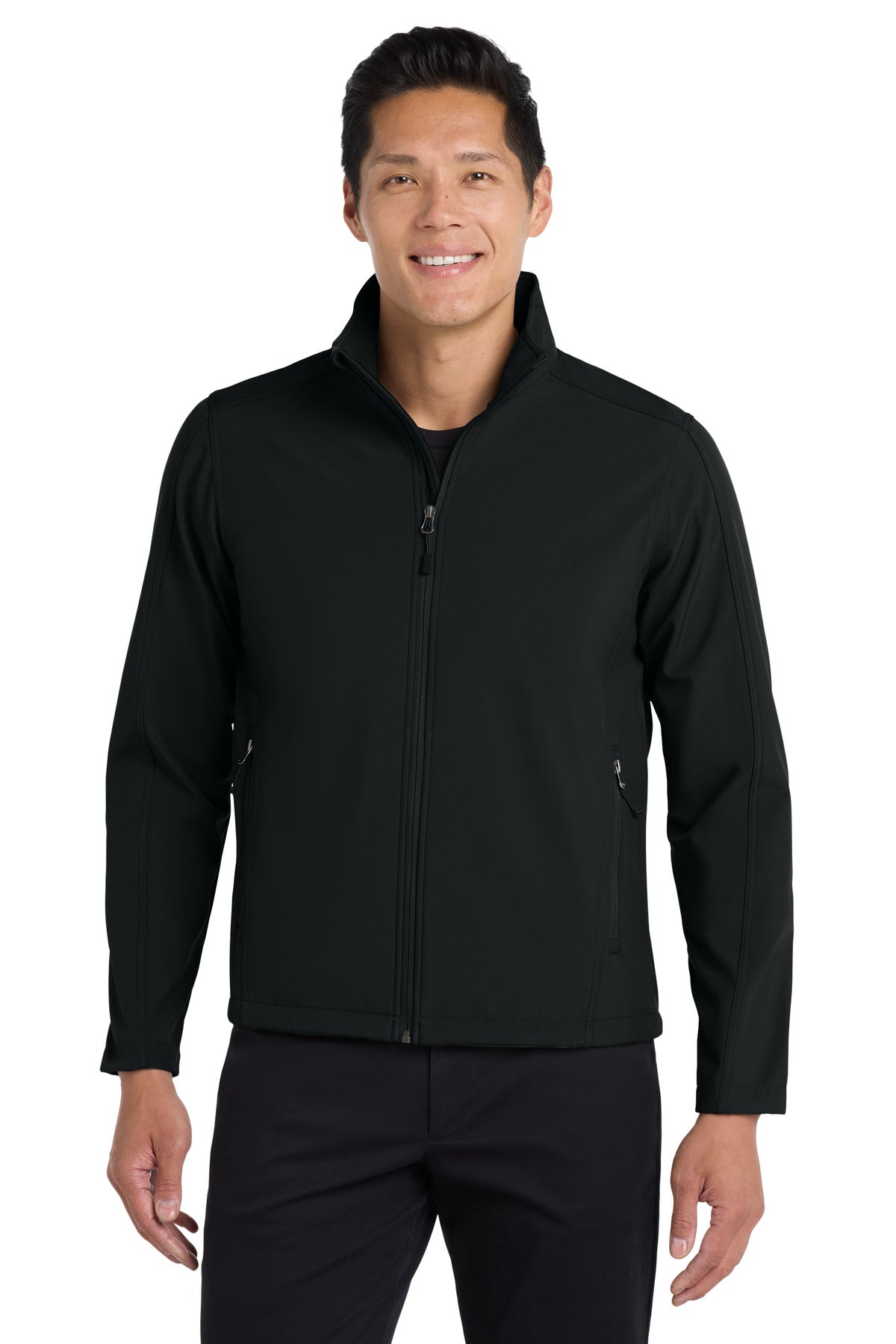 Front View of Black Port Authority Tall Core Soft Shell Jacket. TLJ317