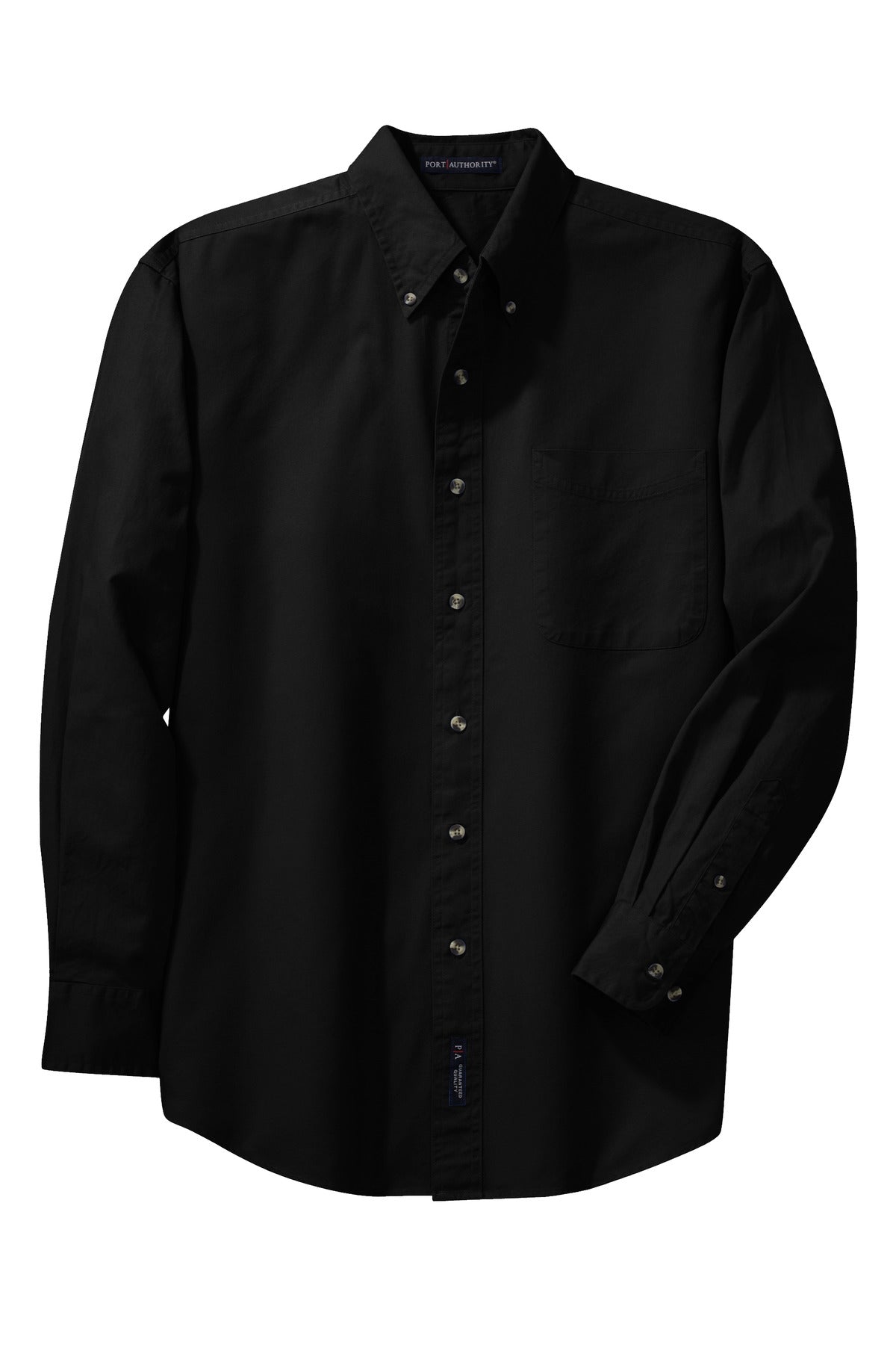 Front View of Black Port Authority Tall Long Sleeve Twill Shirt. TLS600T