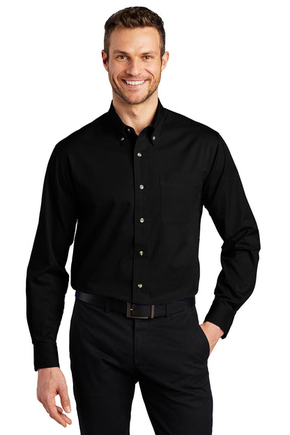 Front View of Black Port Authority Tall Long Sleeve Twill Shirt. TLS600T