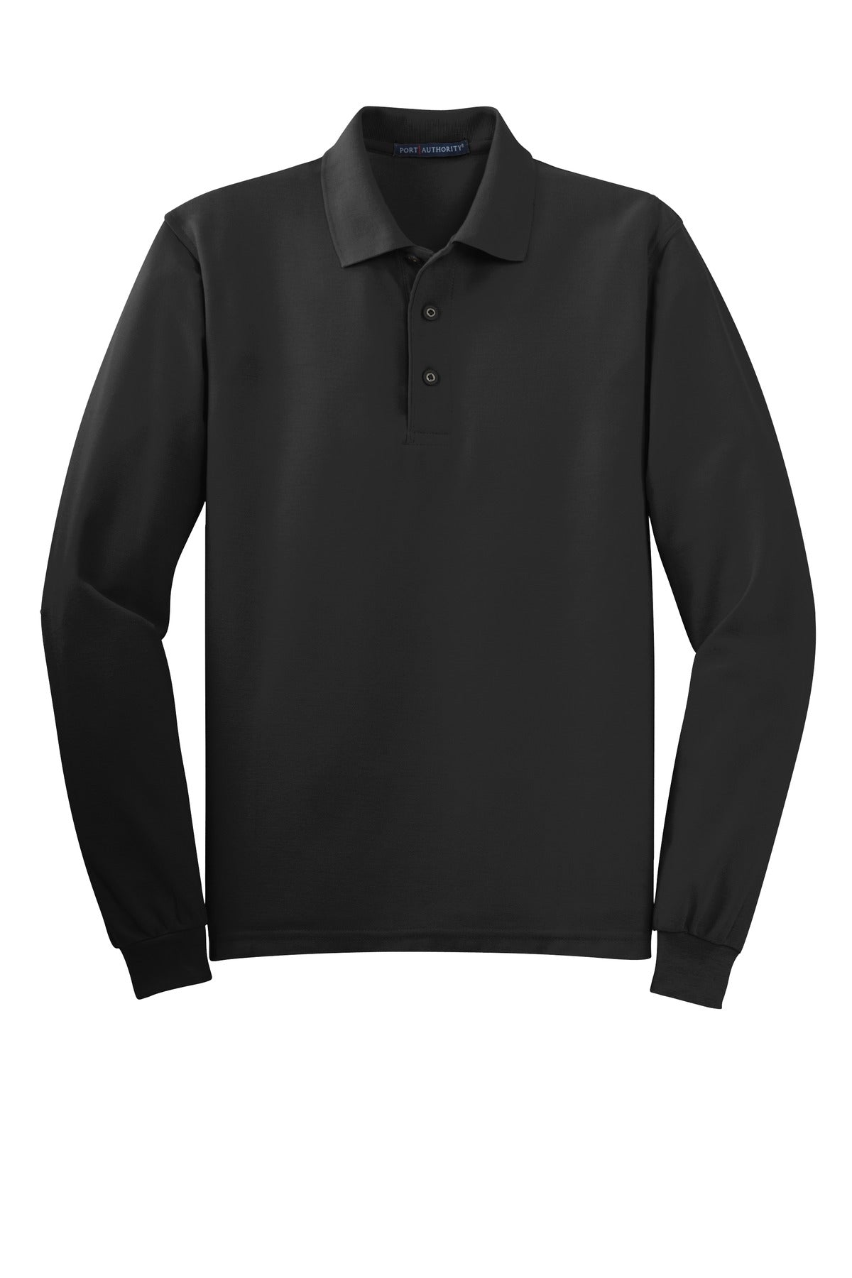 Front View of Black Port Authority Tall Silk Touch Long Sleeve Polo. TLK500LS