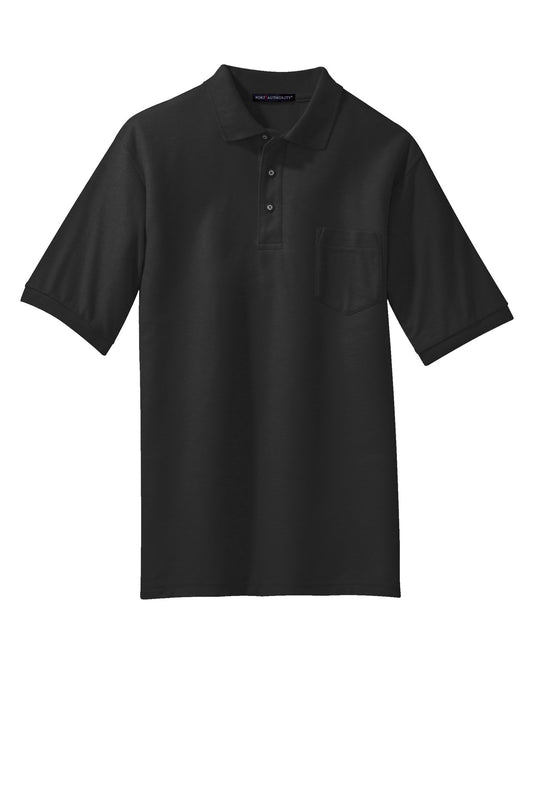 Front View of Black Port Authority Tall Silk Touch Polo with Pocket. TLK500P