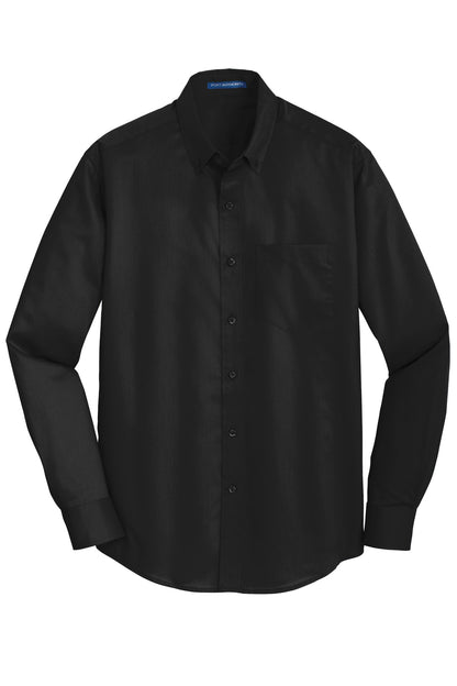 Front View of Black Port Authority Tall SuperPro Twill Shirt. TS663