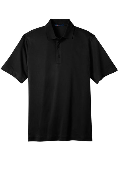 Front View of Black Port Authority Tall Tech Pique Polo. TLK527