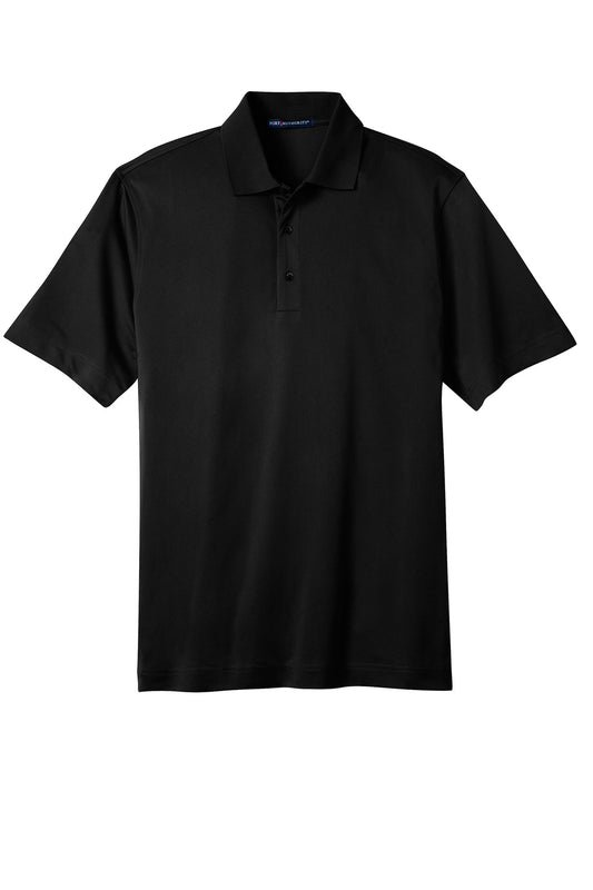 Front View of Black Port Authority Tall Tech Pique Polo. TLK527