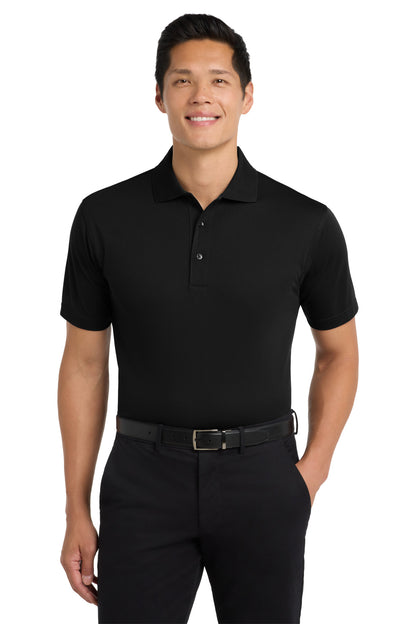 Front View of Black Port Authority Tall Tech Pique Polo. TLK527