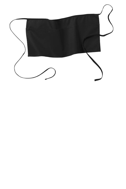 Front View of Black Port Authority Waist Apron with Pockets. A515
