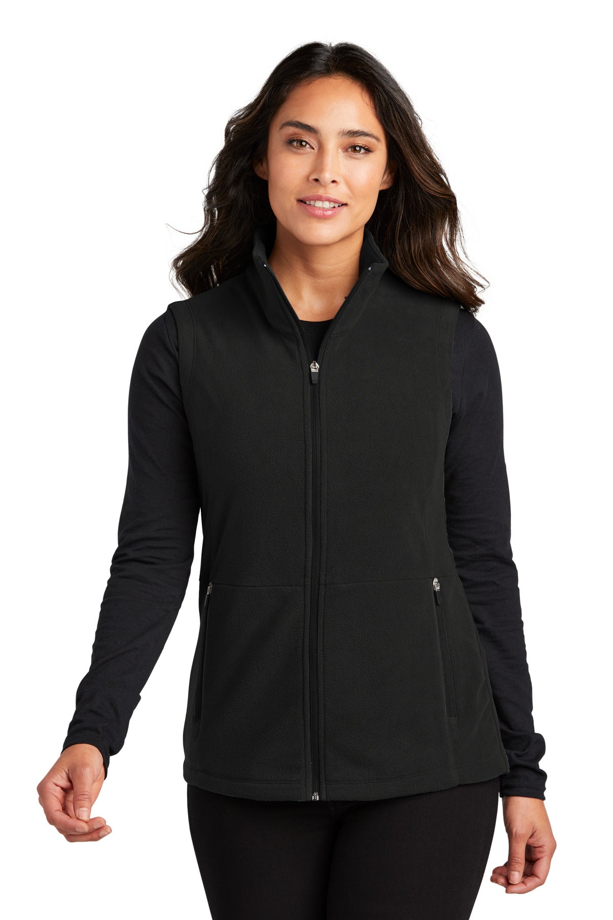 Front View of Black Port Authority Women's Accord Microfleece Vest L152