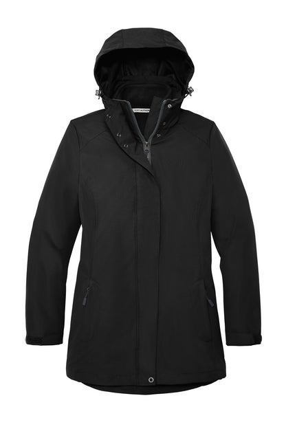 Front View of Black Port Authority Women's All-Weather 3-in-1 Jacket L123