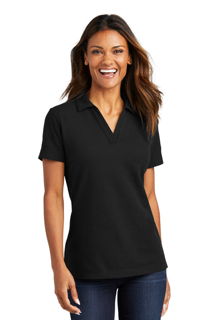 Front View of Black Port Authority Women's C-FREE Cotton Blend Pique Polo LK867