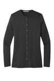 Front View of Black Port Authority Women's Concept Stretch Button-Front Cardigan. LM1008