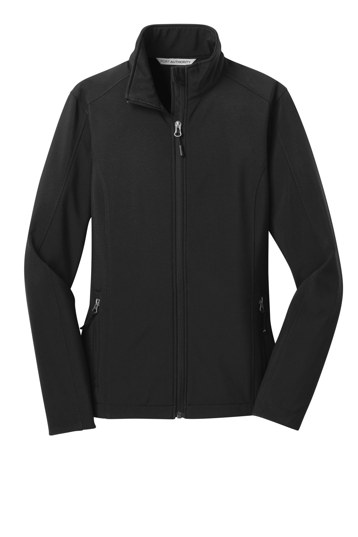 Front View of Black Port Authority Women's Core Soft Shell Jacket. L317
