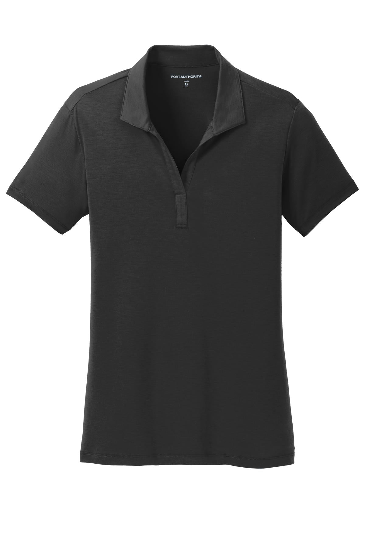 Front View of Black Port Authority Women's Cotton Touch Performance Polo. L568