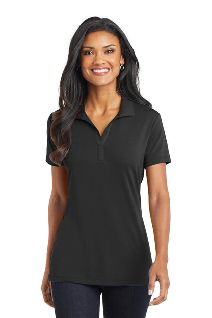 Front View of Black Port Authority Women's Cotton Touch Performance Polo. L568