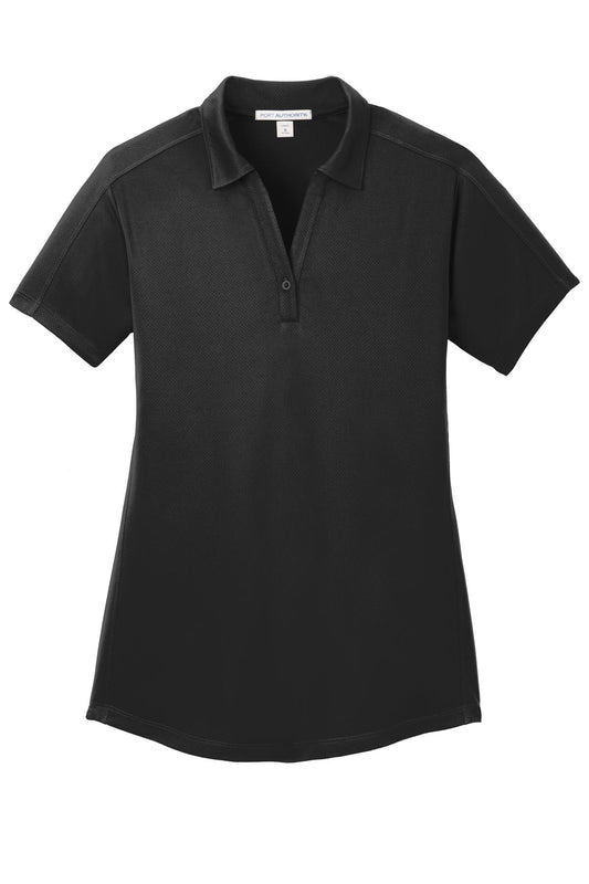 Front View of Black Port Authority Women's Diamond Jacquard Polo. L569