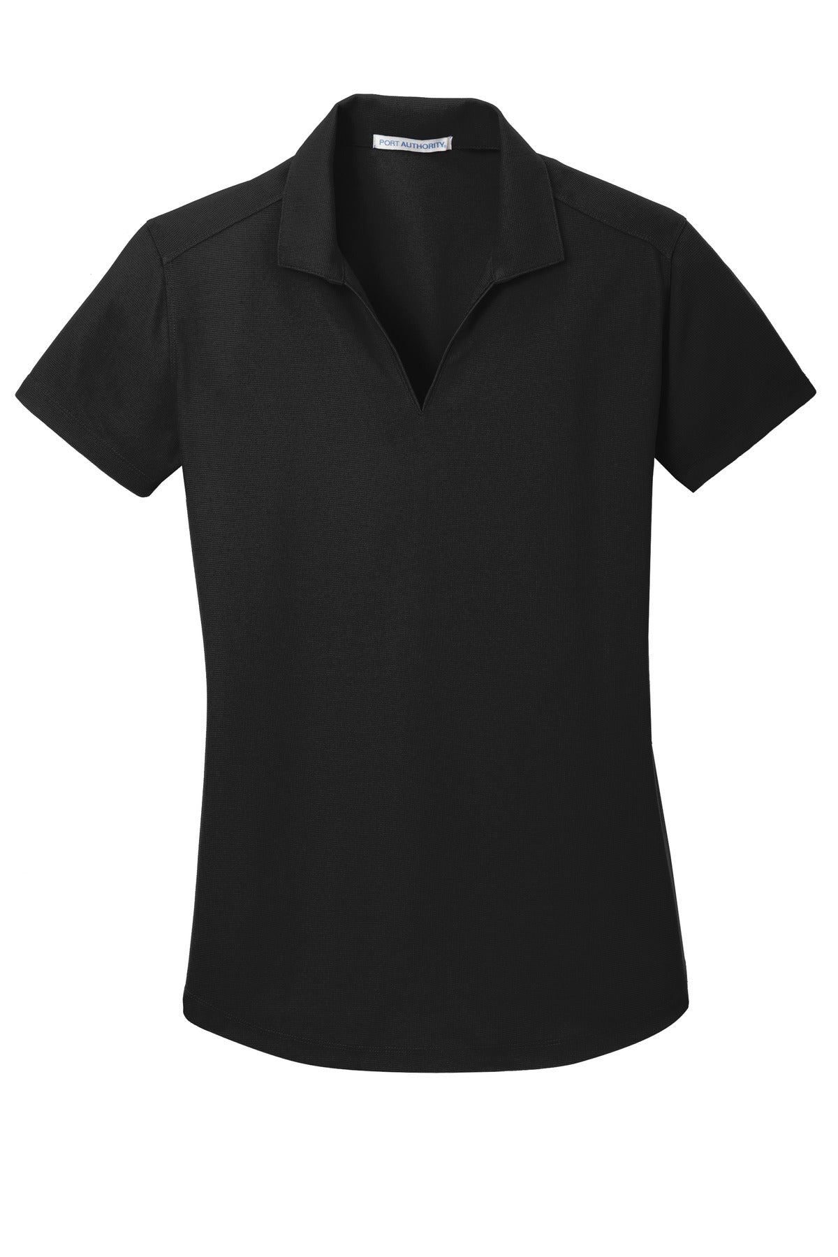 Front View of Black Port Authority Women's Dry Zone Grid Polo. L572