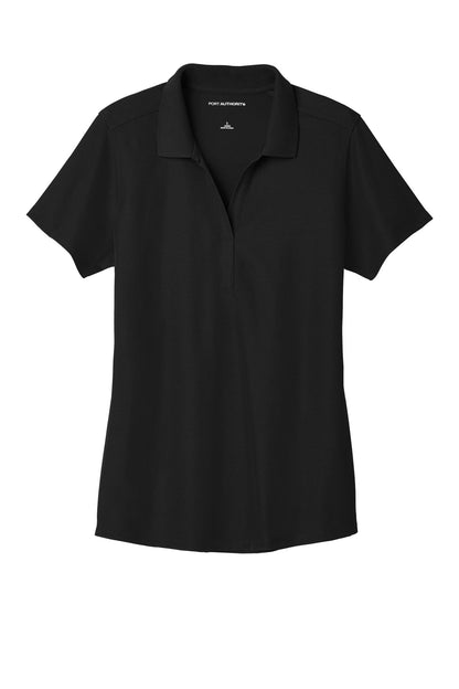Front View of Black Port Authority Women's EZPerformance Pique Polo. LK600