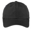 Front View of Black Port Authority Women's Garment-Washed Cap. LPWU