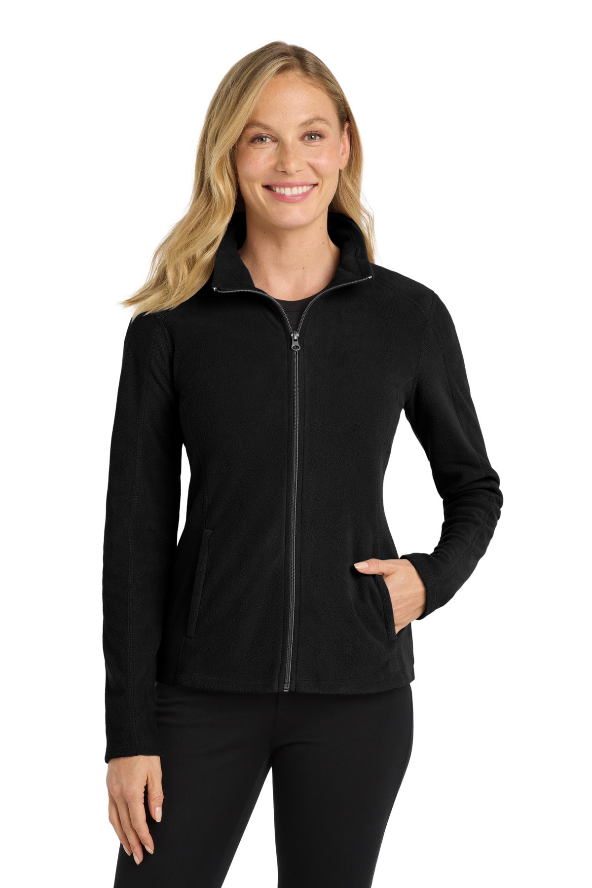 Front View of Black Port Authority Women's Microfleece Jacket. L223