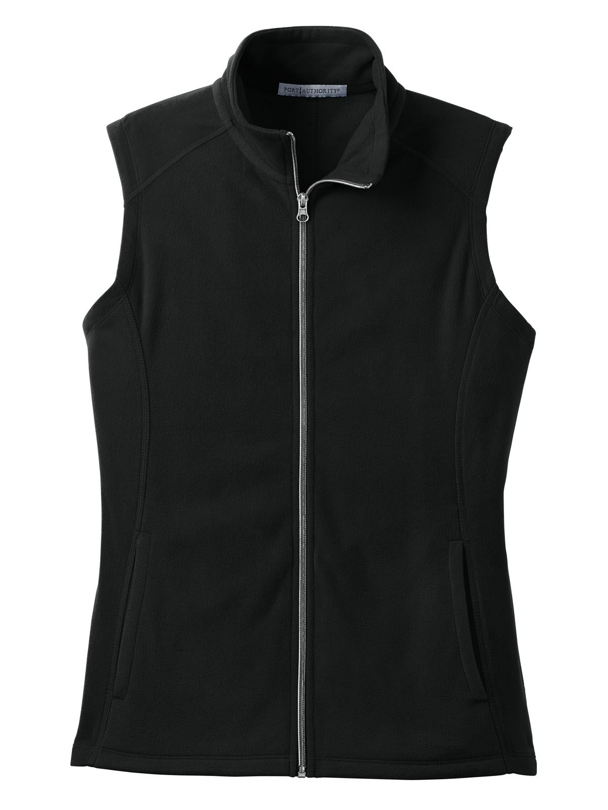 Front View of Black Port Authority Women's Microfleece Vest. L226