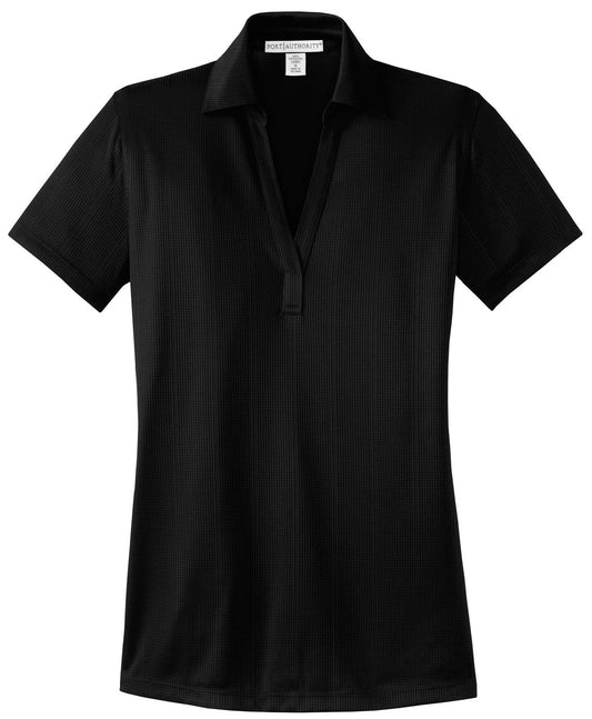 Front View of Black Port Authority Women's Performance Fine Jacquard Polo. L528