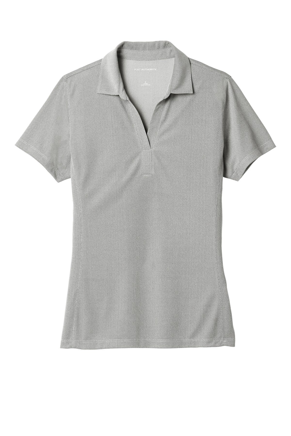Front View of Black Port Authority Women's Poly Oxford Pique Polo. LK582