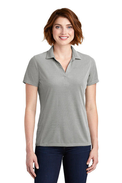 Front View of Black Port Authority Women's Poly Oxford Pique Polo. LK582
