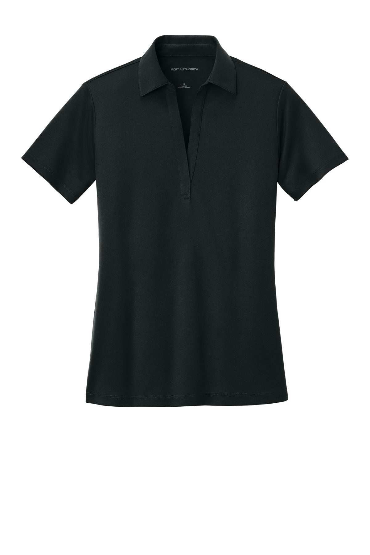 Front View of Black Port Authority Women's Silk Touch Performance Polo. L540